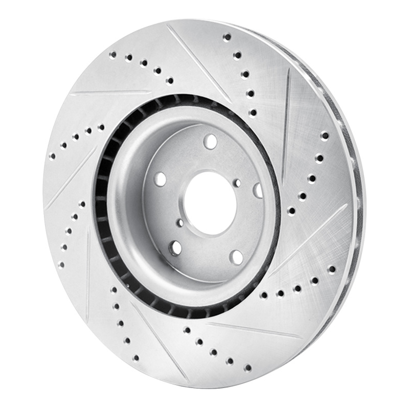 Subaru Impreza Brake Rotor (1) - Front Left - R1 Concepts - Drilled & Slotted - Silver - `05-`20